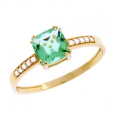 ANEL ANTIQUE COM 1,6G OURO 18K, 10 ZIRC BRANCA E 01 CRISTALCOR PARAIBA VERDE